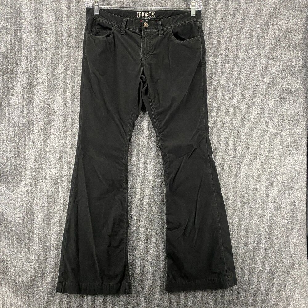 Victory Secret PINK Corduroy Pants Womens 10 Black High Rise Flare Hippie Boho